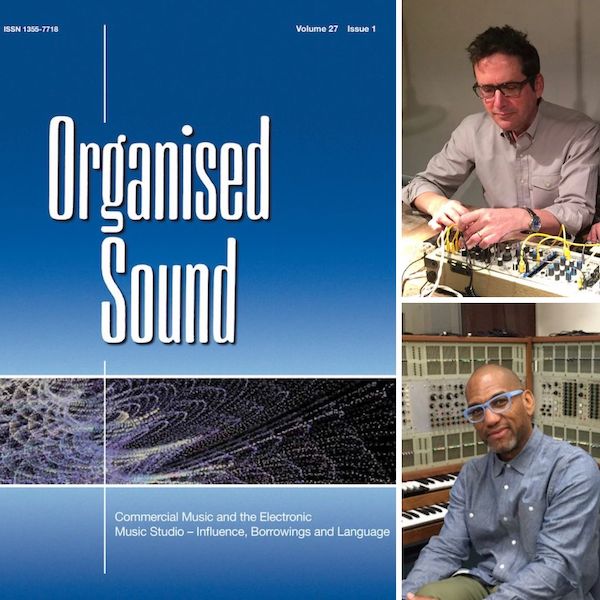 Collage of Organised Sound book cover and photos of Tom Erbe and King Britt